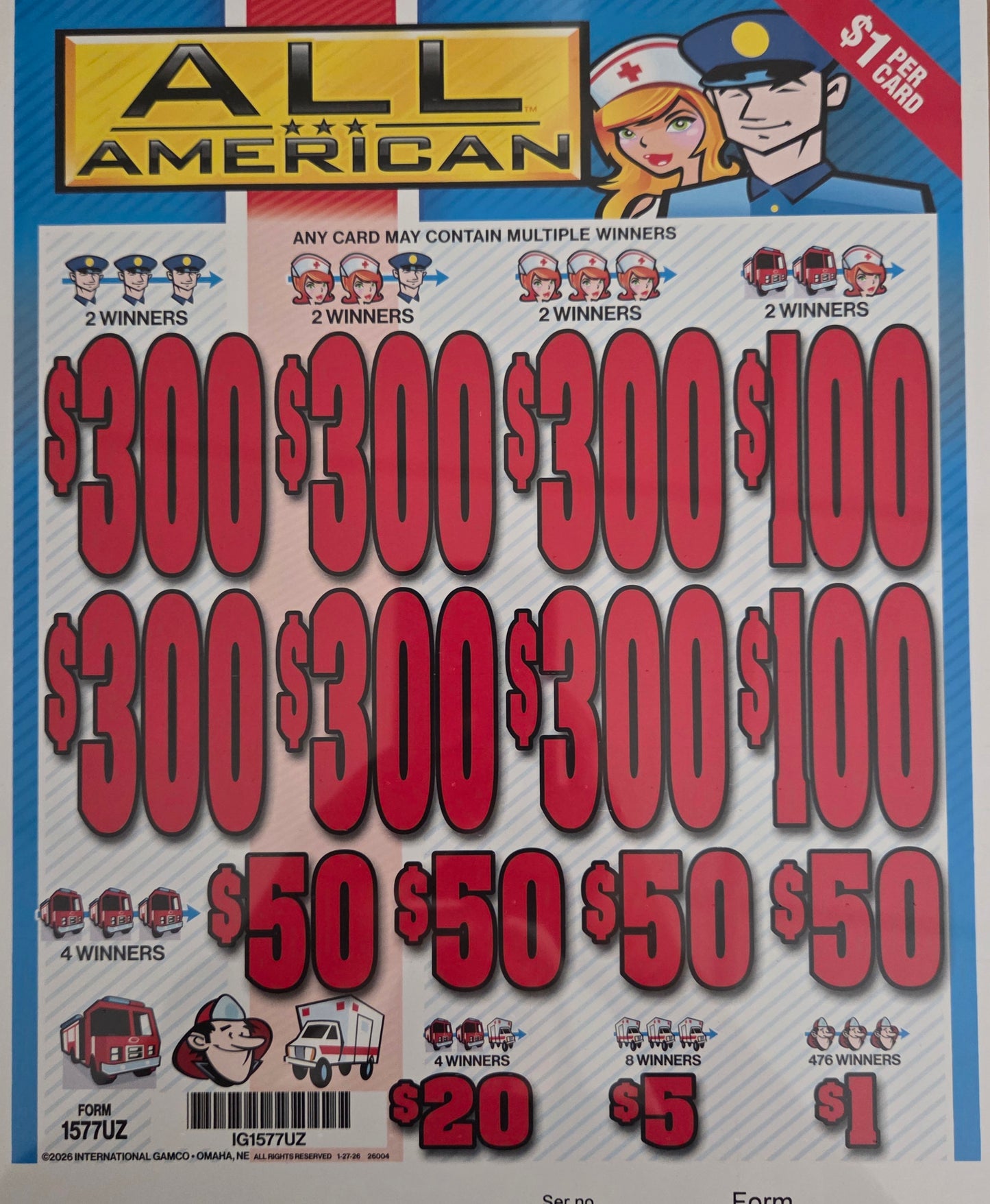 All American $1 3990ct 6-$300 Instant Pull Tabs