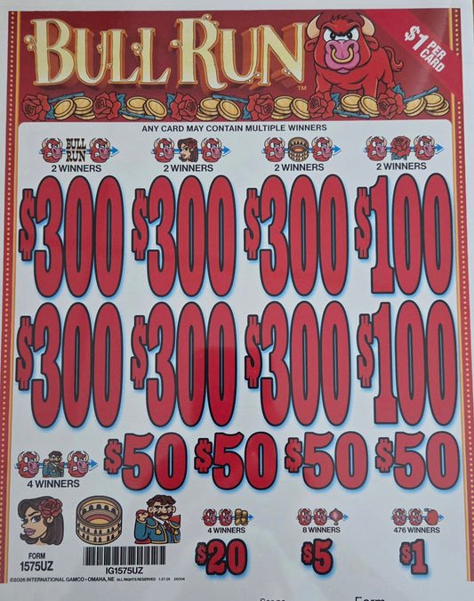 Bull Run $1 3990ct 6-$300 Instant Pull Tabs