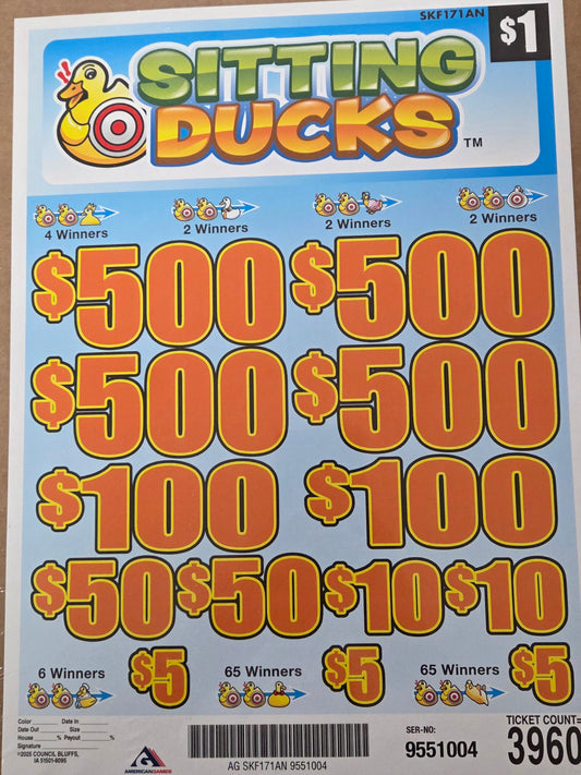 Sitting Ducks 3960ct 4-$500 Instant Pull Tabs