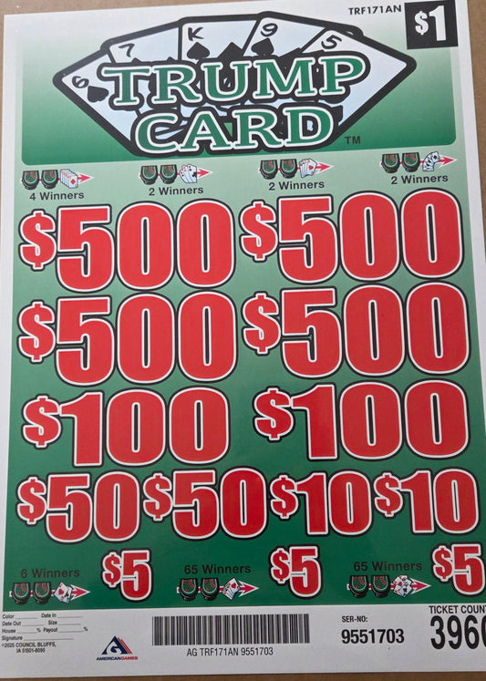 Trump Card $1 3960ct 4-$500 Instant Pull Tabs