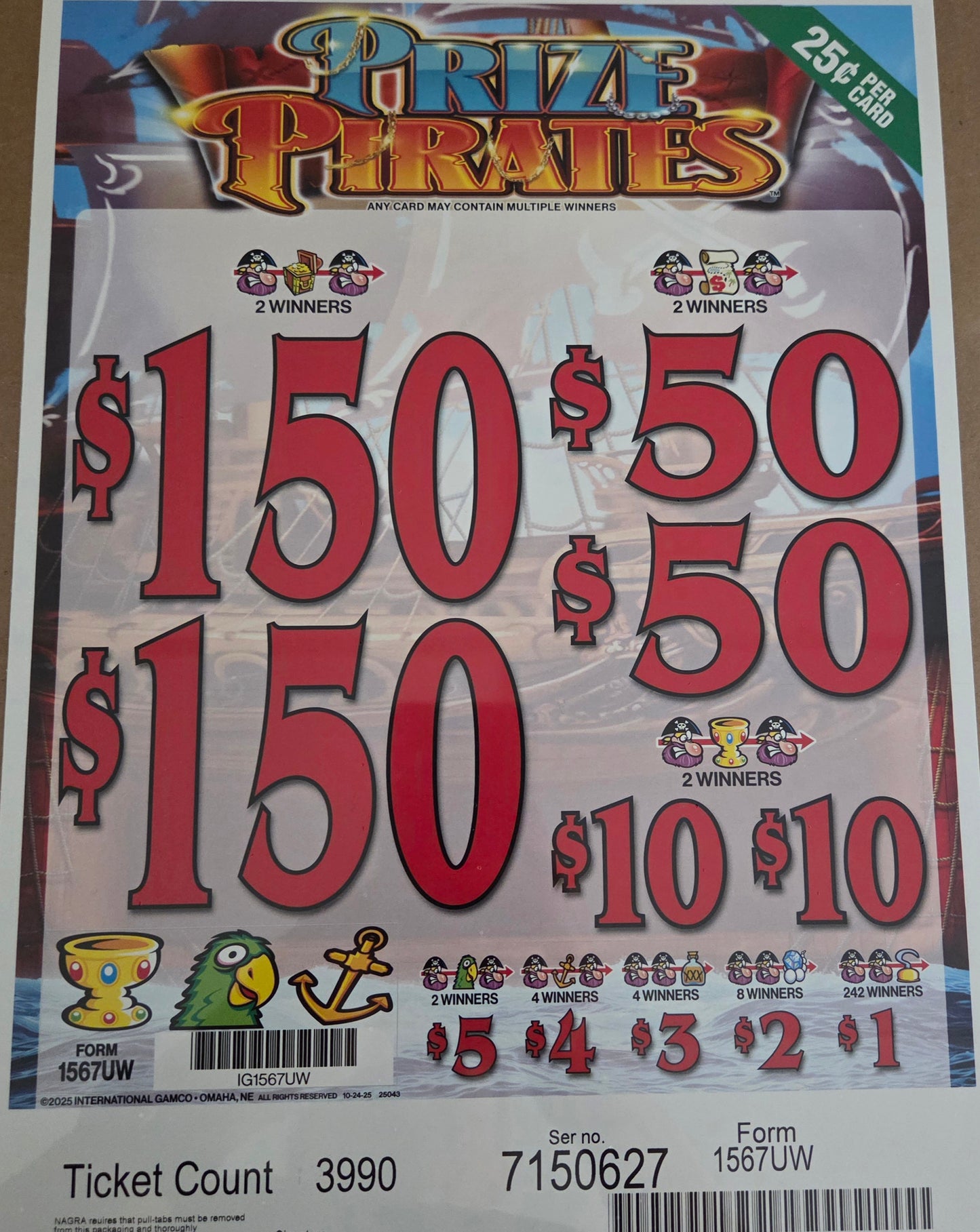 Prize Pirates $0.25 3990ct Instant Pull Tabs