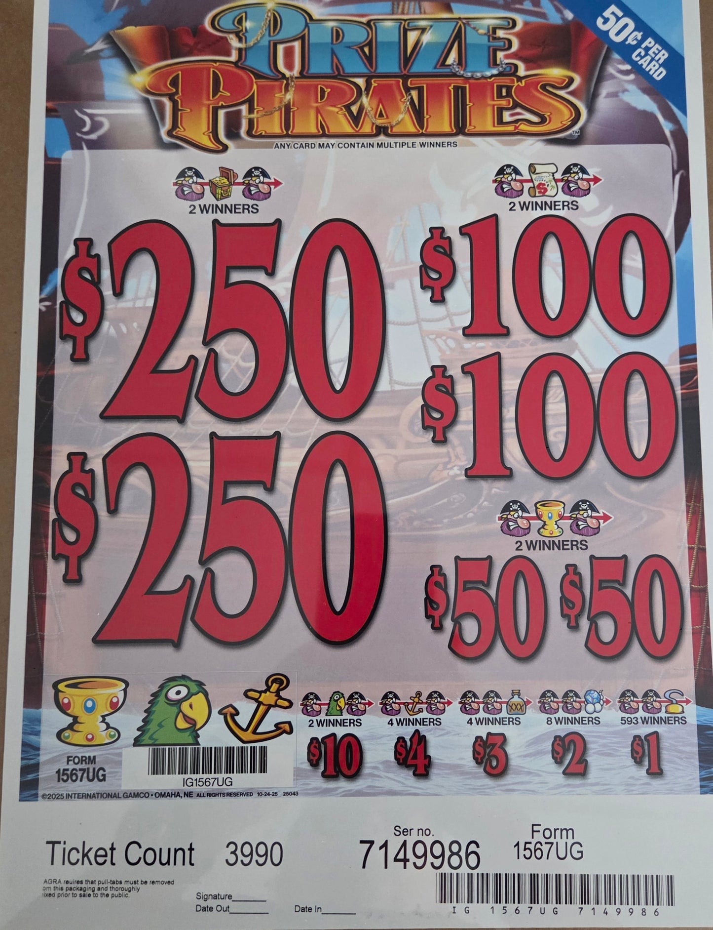 Prize Pirates $0.50 3990ct Instant Pull Tabs