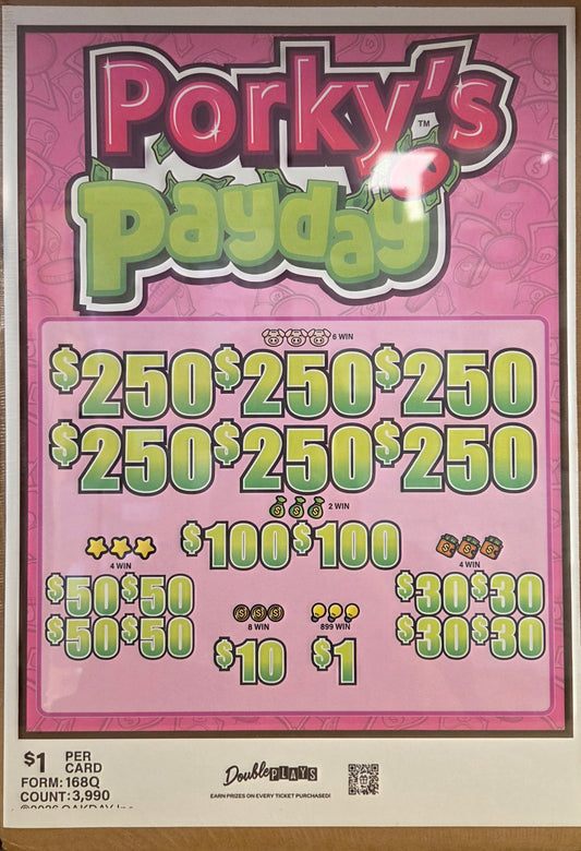 Porky's Payout $1 3990ct 6-$250 Instant Pull Tabs