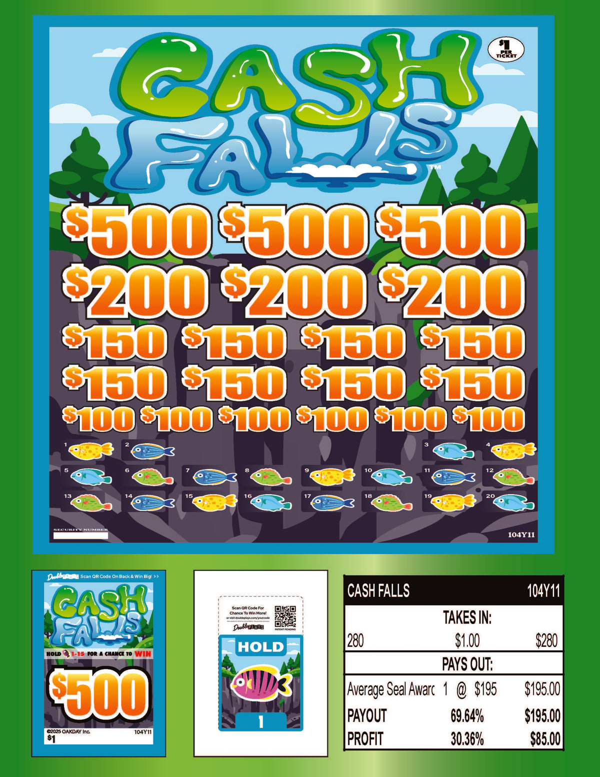 Cash Falls 280ct Subset Bonus Board Pull Tabs