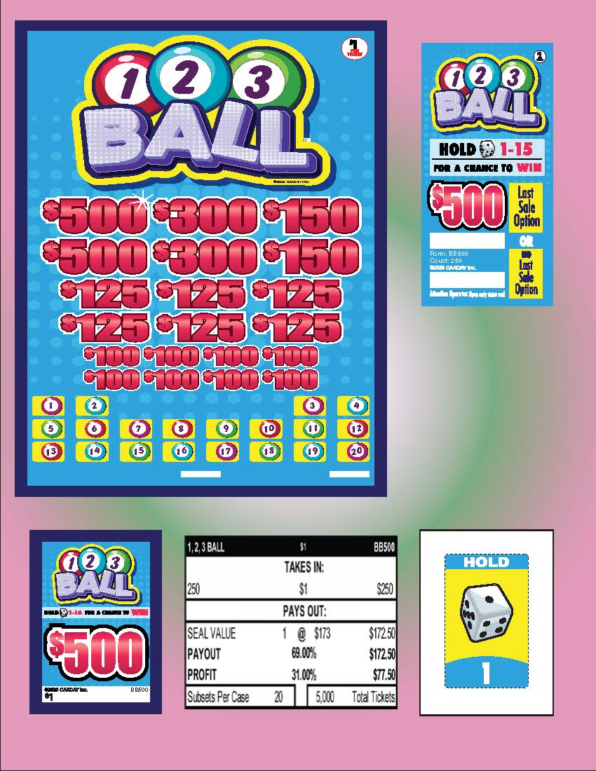 1-2-3 Ball 250ct Subset Bonus Board Pull Tabs