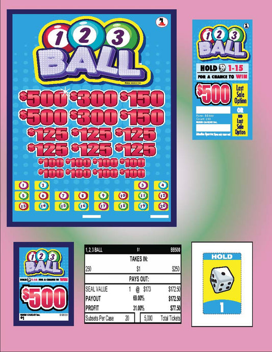 1-2-3 Ball 250ct Subset Bonus Board Pull Tabs