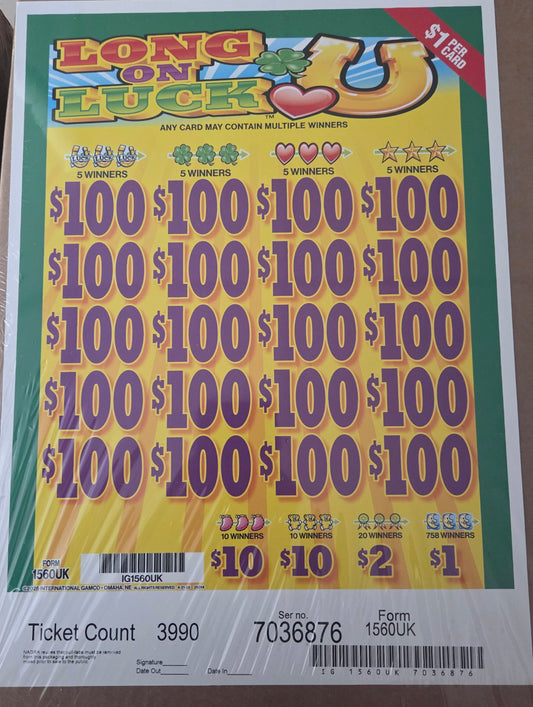 Long On Luck $1 3990ct 20/$100 Instants Pull Tabs