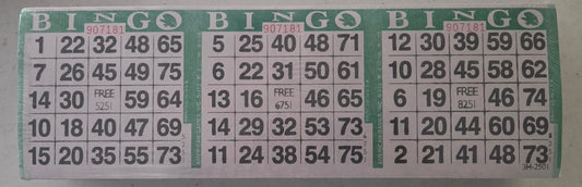 Green 3on Horizontal Bingo Paper 750 Paper Strips 2250 Cards