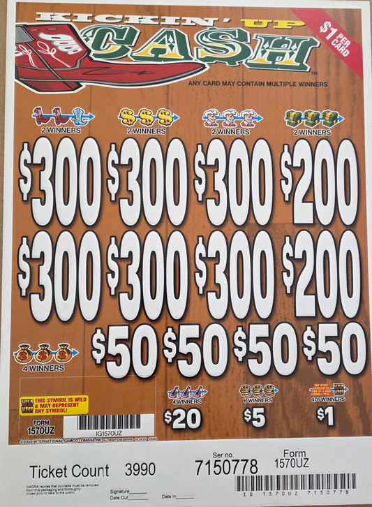 Kickin' Up Cash $1 3990ct 6-$300 Instant Pull Tabs
