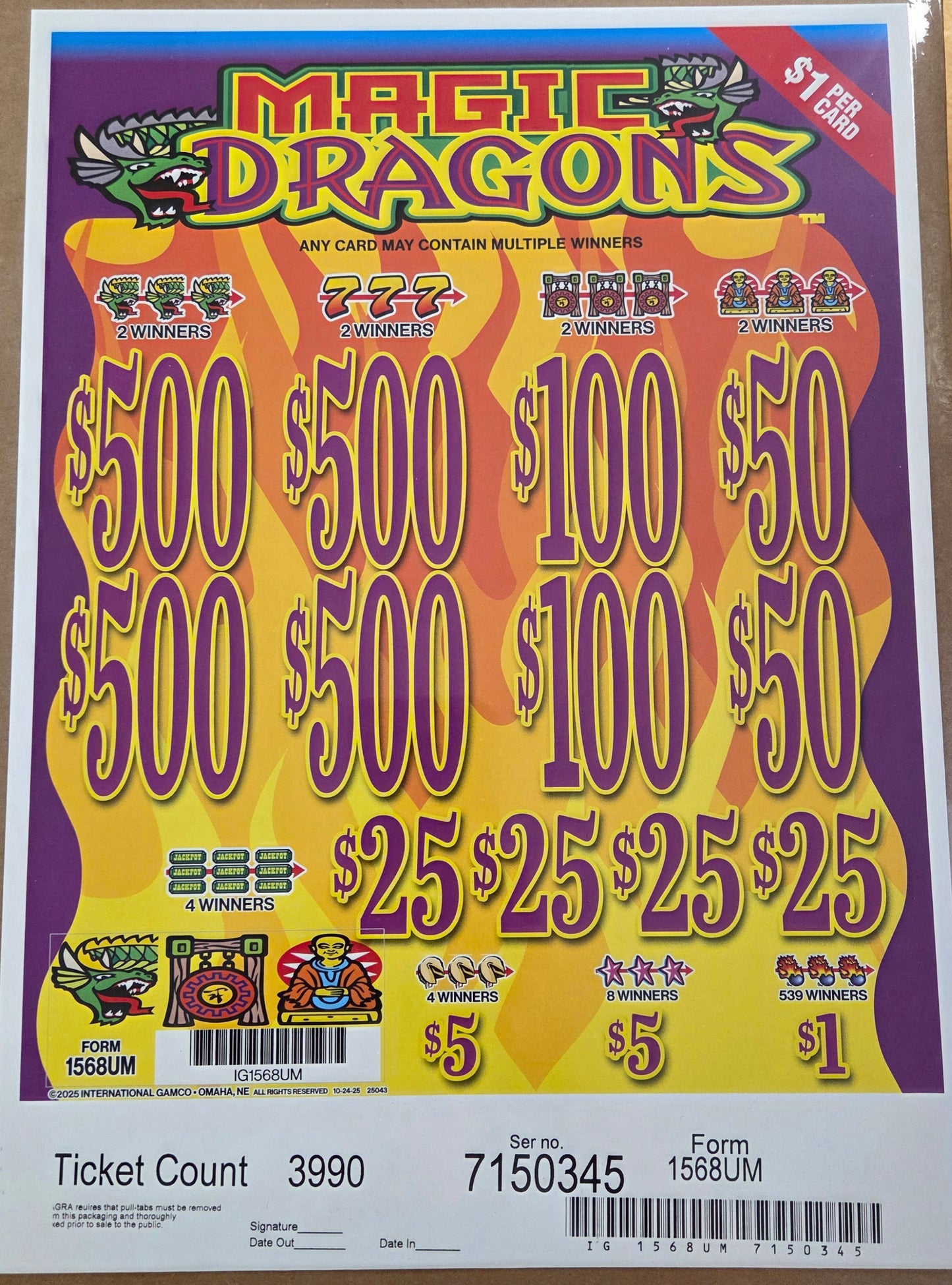 Magic Dragons $1 3990ct 4-$500 Instant Pull Tabs