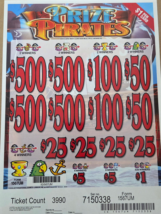 Prize Pirates $1 3990ct 4-$500 Instant Pull Tabs