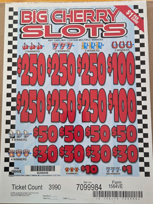 Big Cherry Slots $1 3990ct 6-$250 Instant Pull Tabs