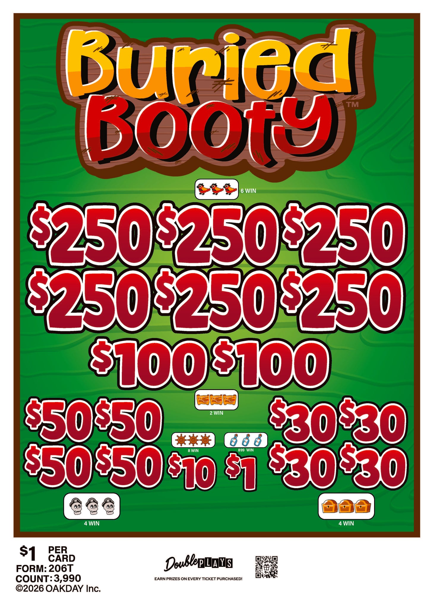 Buried Booty $1 3990ct 6-$250 Instant Pull Tab