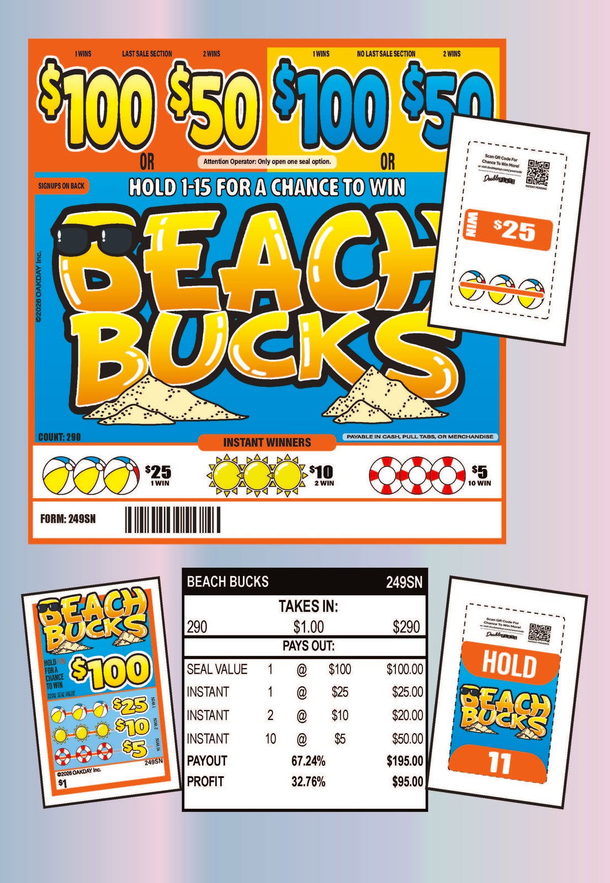 Beach Bucks 290ct Seal Game Pull Tabs