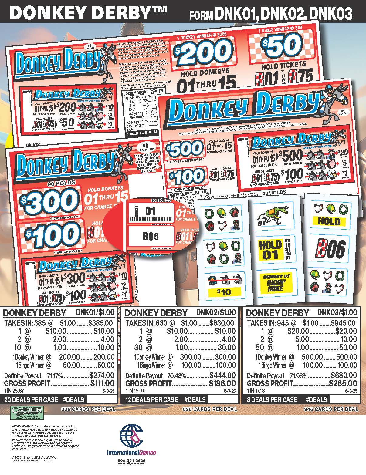 Donkey Derby 945ct Seal Game Pull Tabs