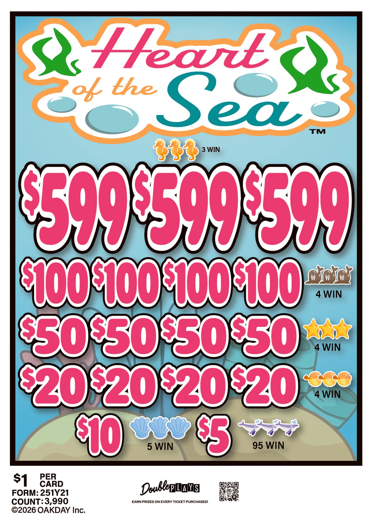 Heart of the Sea $1 3990ct 3-$599 Instant Pull Tabs