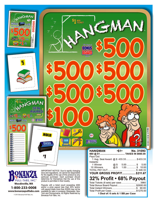Hangman 660ct Subset Bonus Board Pull Tabs