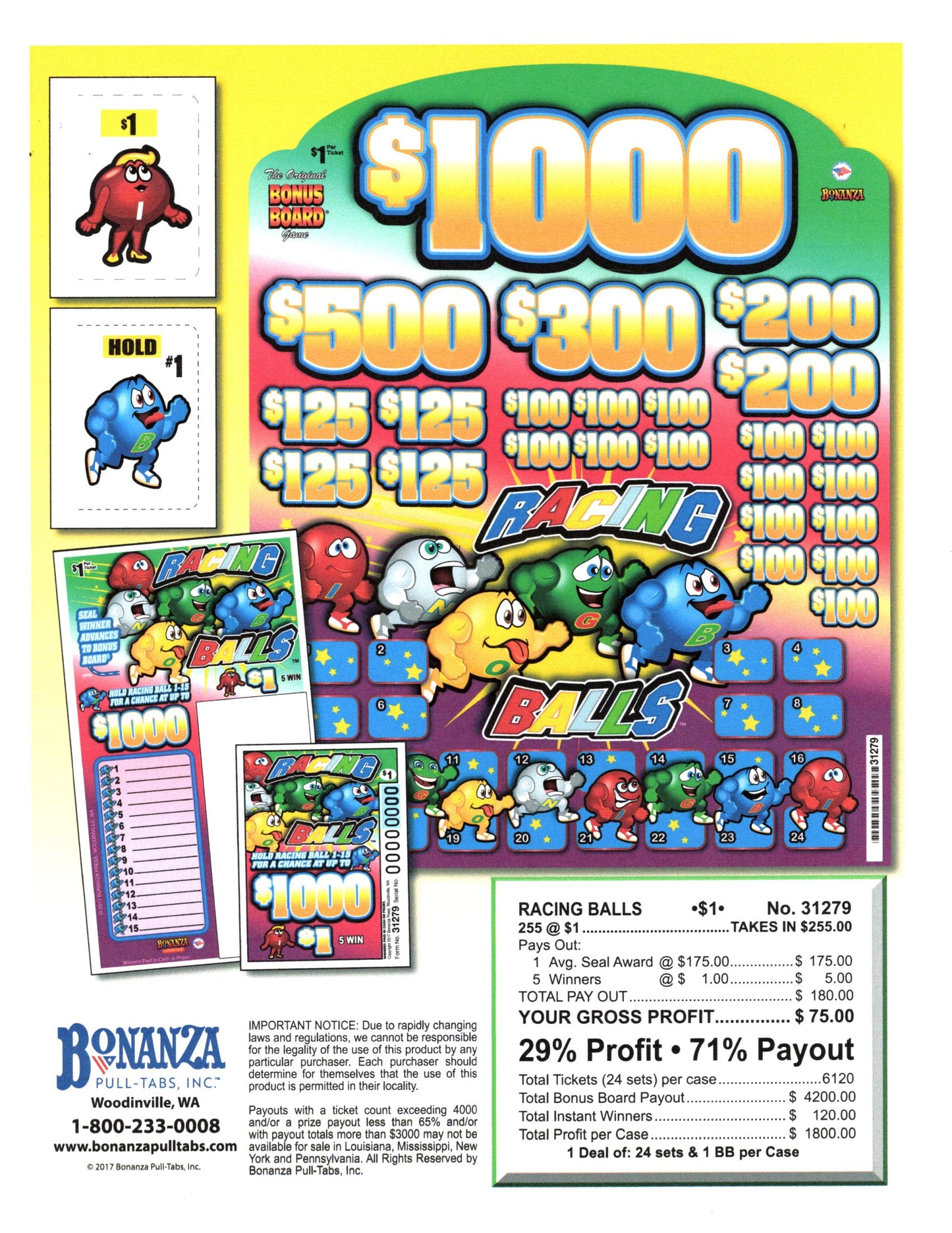 Racing Balls 255ct Bonus Board Pull Tabs