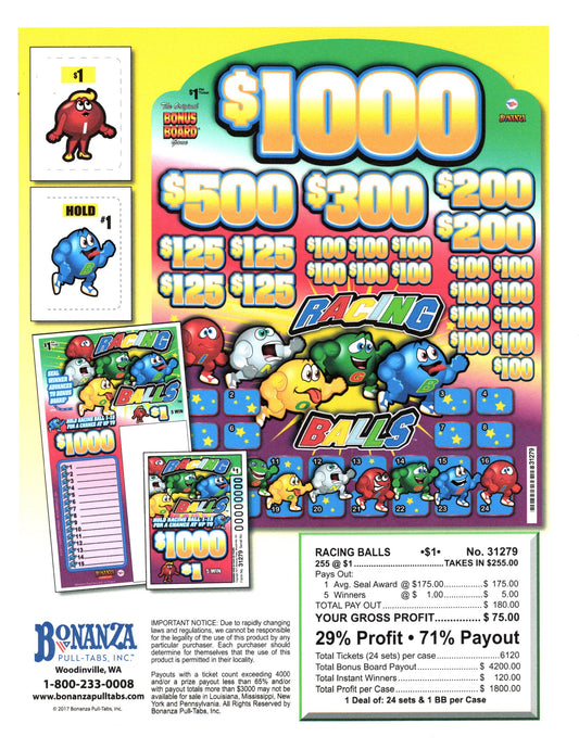 Racing Balls 255ct Bonus Board Pull Tabs