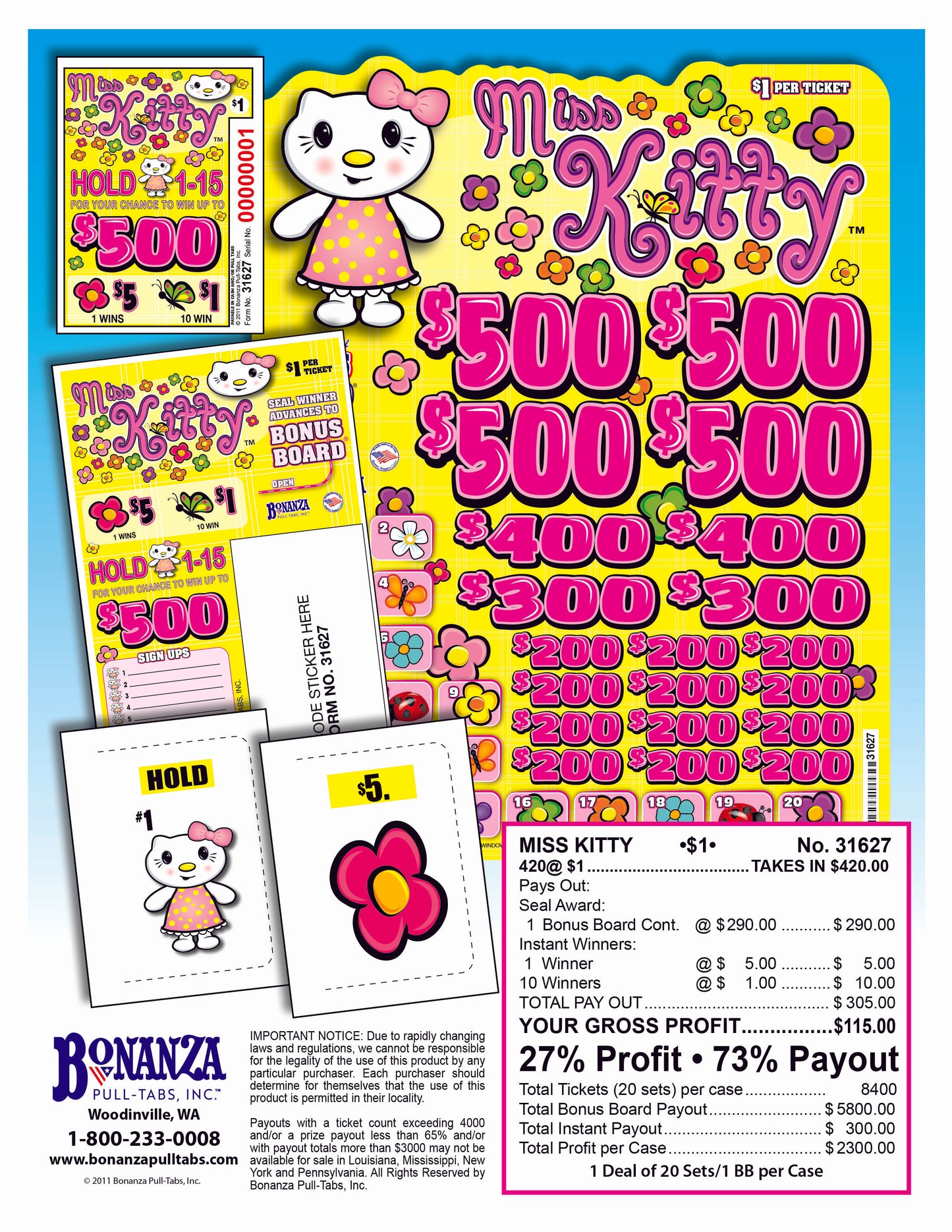Miss Kitty 420ct Bonus Board Pull Tabs