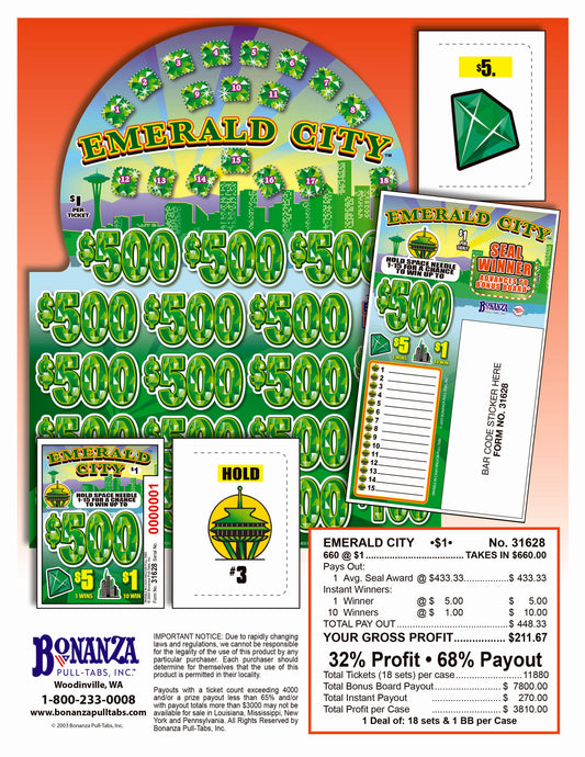 Emerald City 660ct Bonus Board Pull Tabs