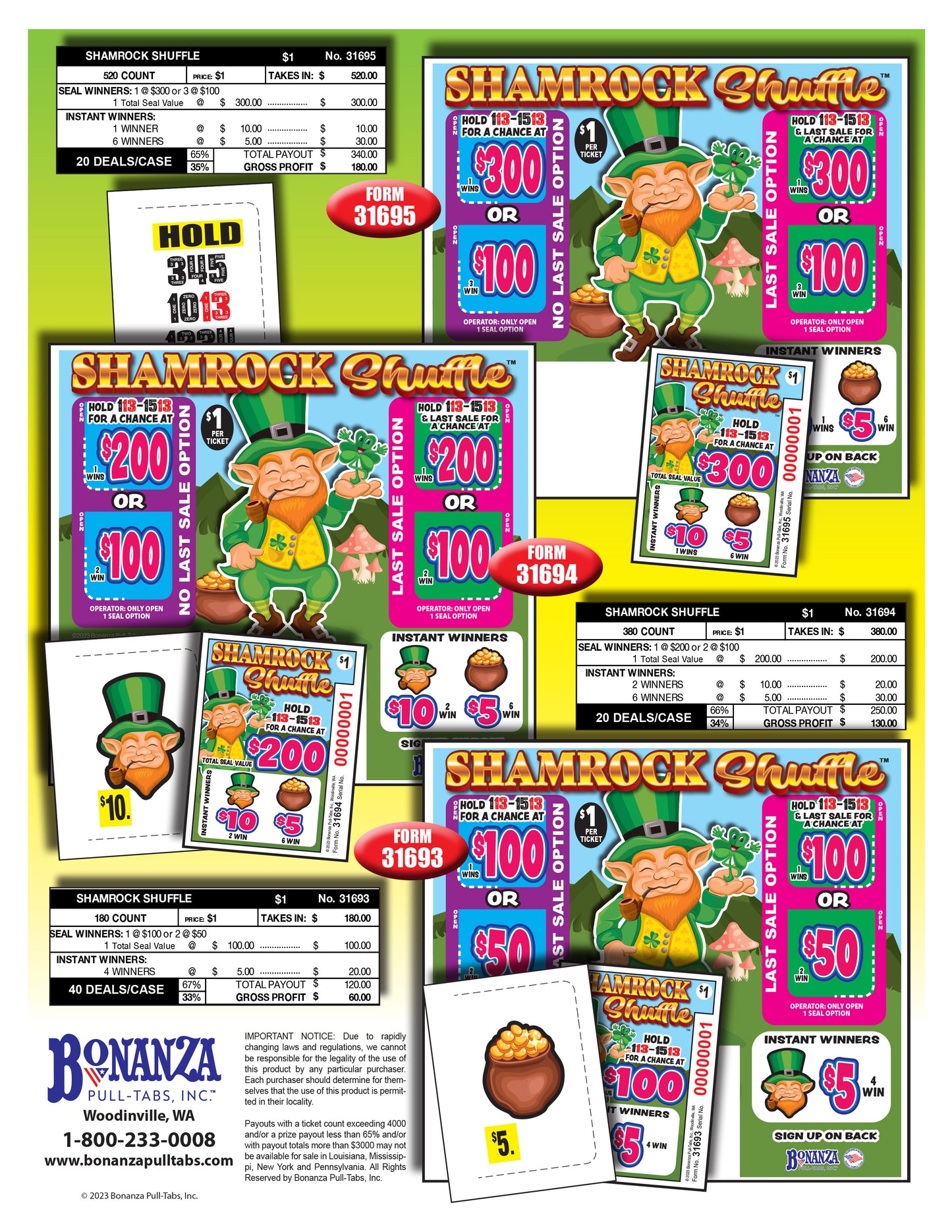 Shamrock Shuffle 520ct Seal Game Pull Tabs