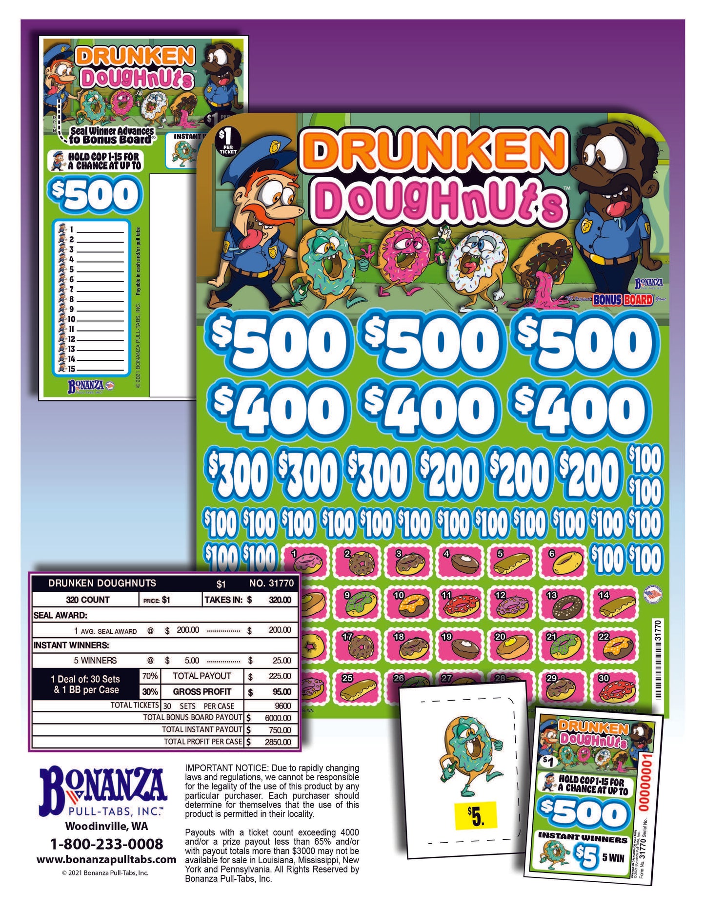 Drunken Doughnuts 320ct Bonus Board Pull Tabs