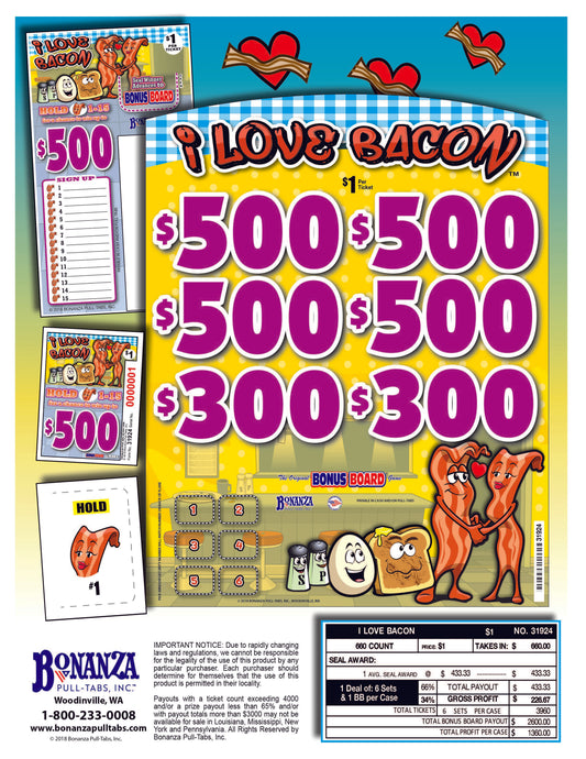 I Love Bacon 660ct Subset Bonus Board Pull Tabs