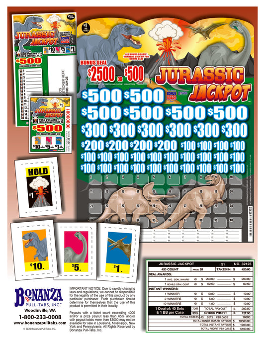 Jurassic Jackpot 420ct Bonus Board Pull Tabs