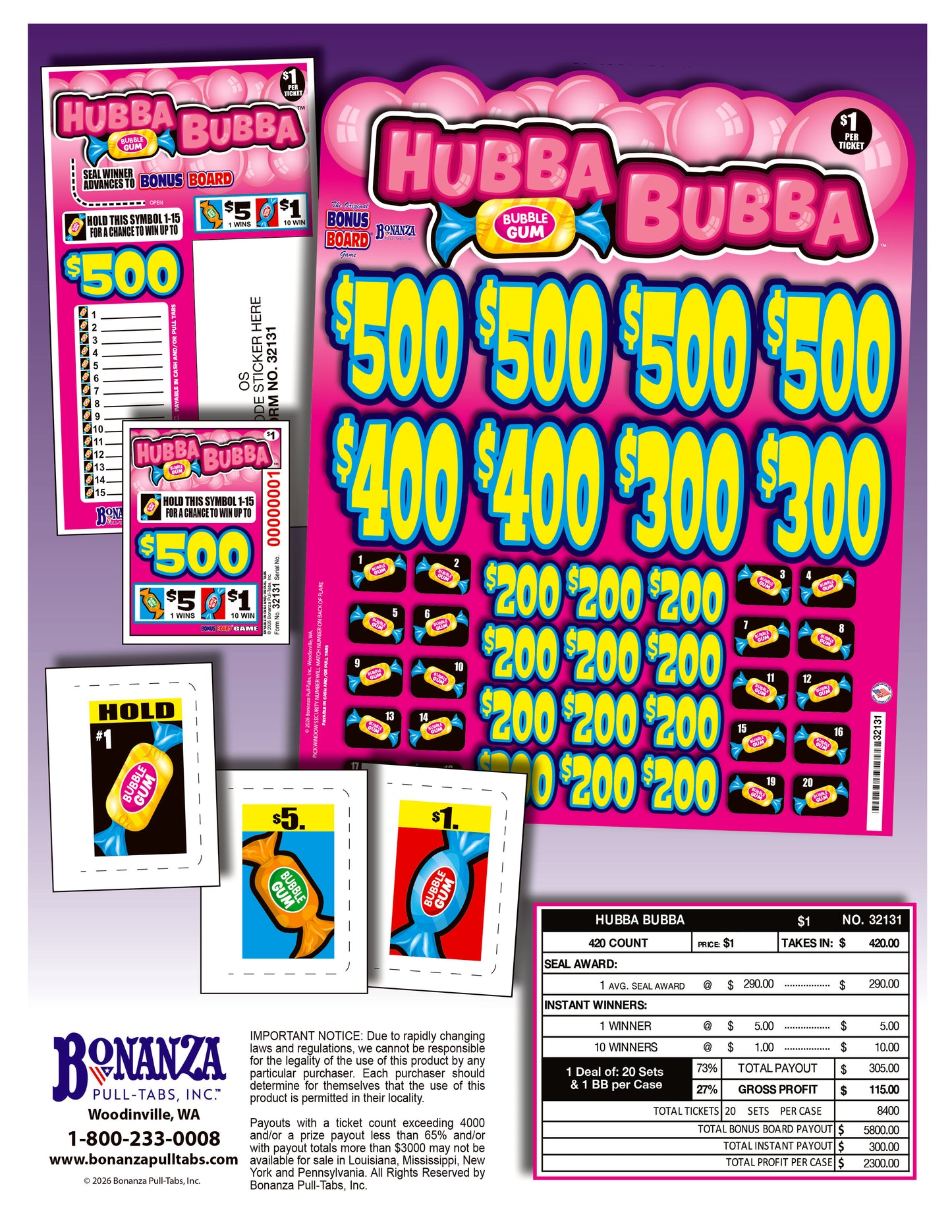 Hubba Bubba 420ct Subset Bonus Board Pull Tabs