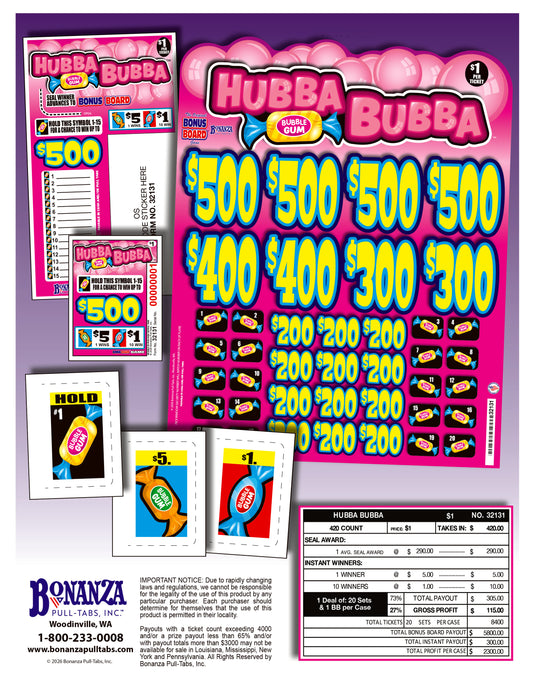 Hubba Bubba 420ct Subset Bonus Board Pull Tabs