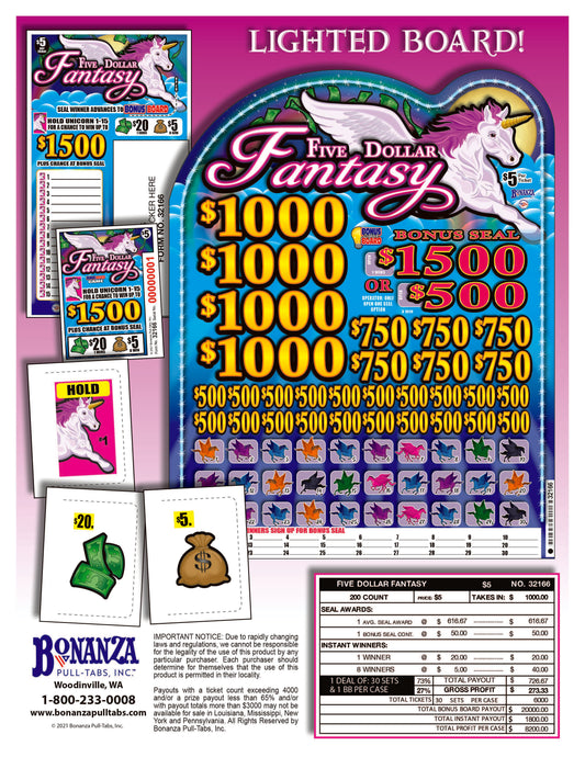 Five Dollar Fantasy $5 200ct Subset Bonus Board Pull Tabs