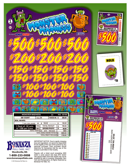 Monster Madness 280ct Subset Bonus Board Pull Tabs