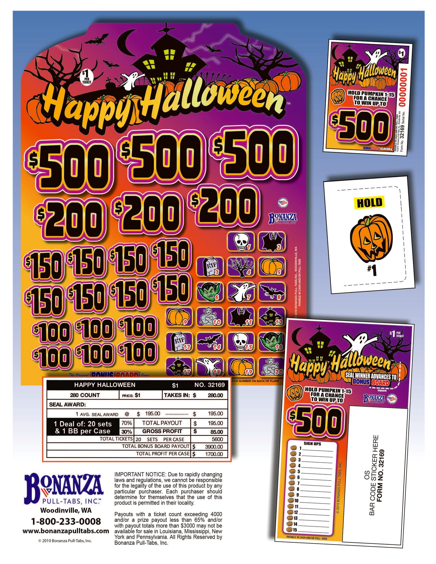 Happy Halloween 280ct Subset Bonus Board Pull Tabs
