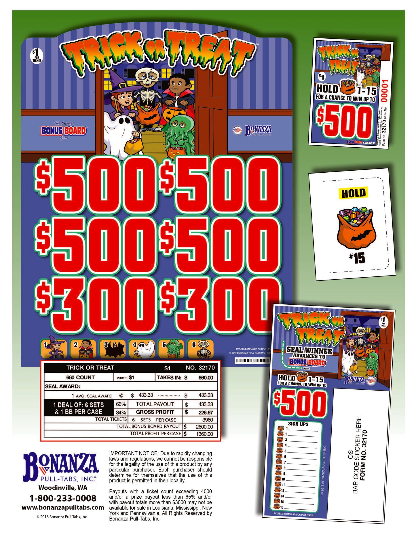Trick or Treat 660ct Subset Bonus Board Pull Tabs