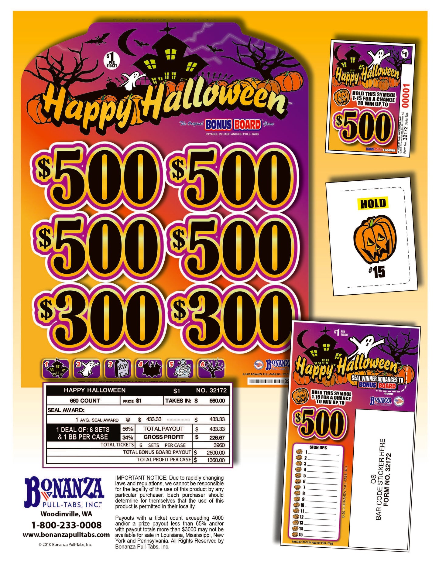 Happy Halloween 660ct Subset Bonus Board Pull Tabs