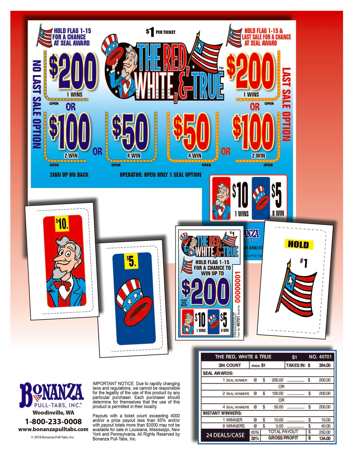 The Red, White, and True 384ct Seal Game Pull Tabs