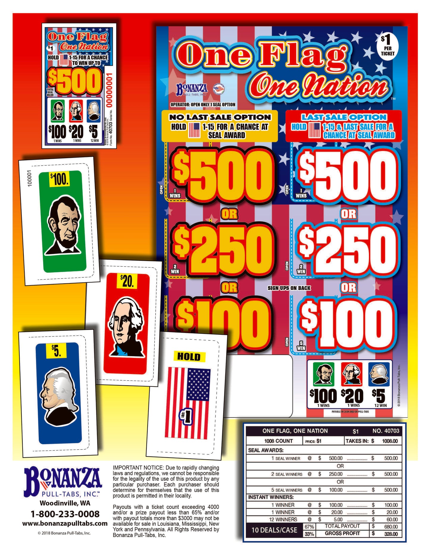 One Flag, One Nation 1008ct Seal Game Pull Tabs