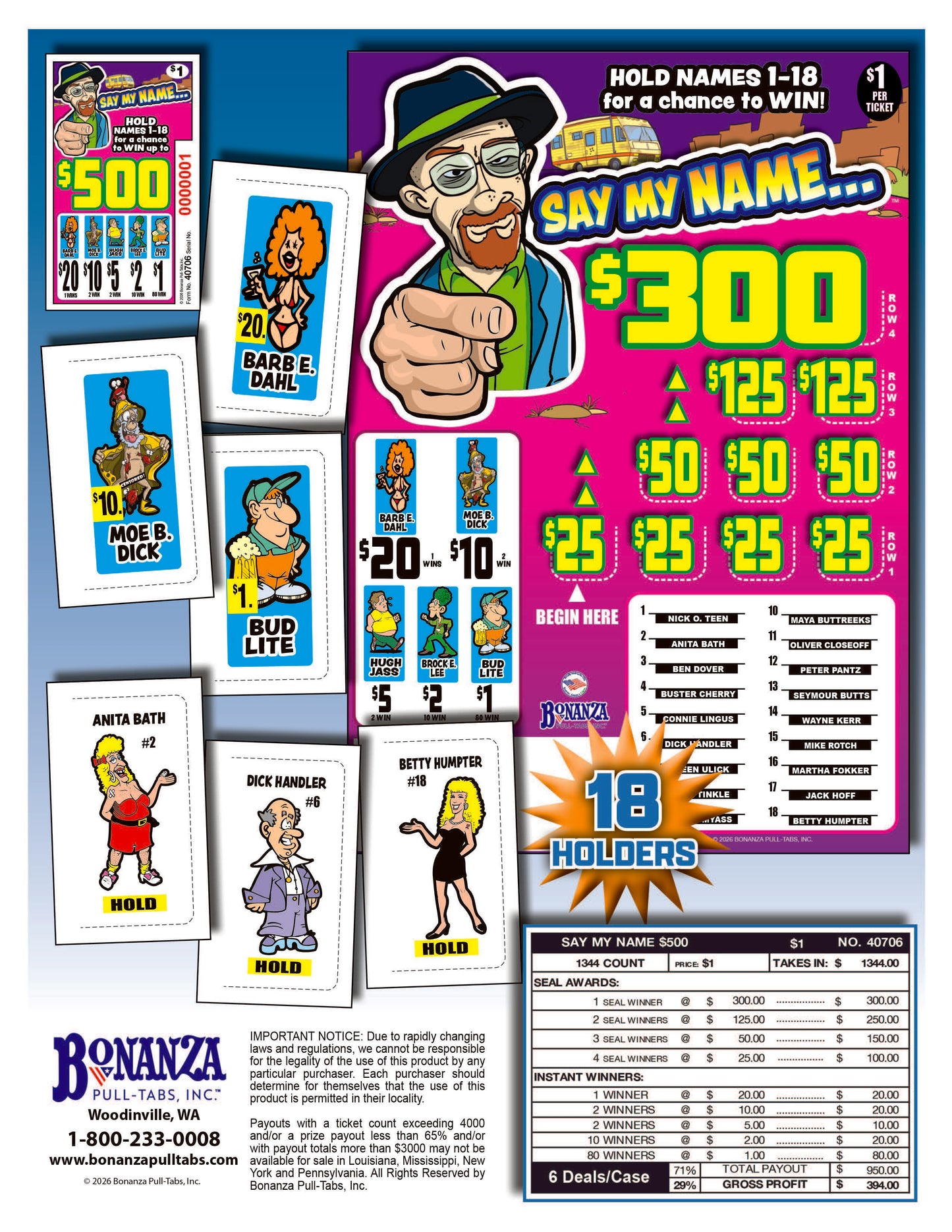 Say My Name 1344ct Climber Seal Game Pull Tabs