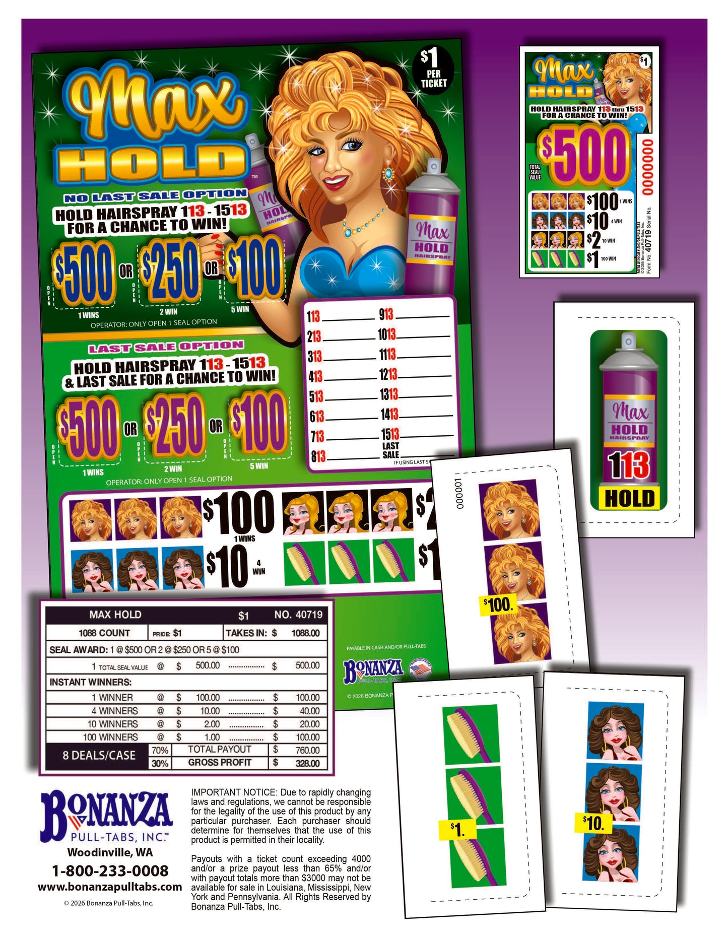 Max Hold 1088ct Seal Game Pull Tabs