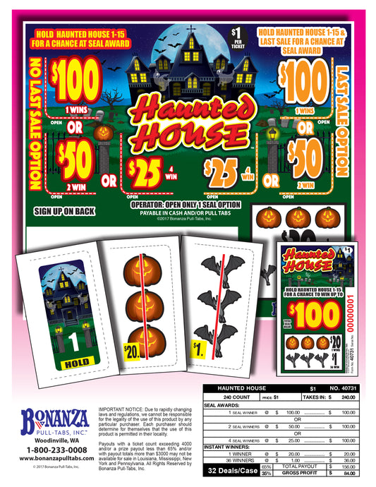Haunted House 240ct Seal Game Pull Tabs