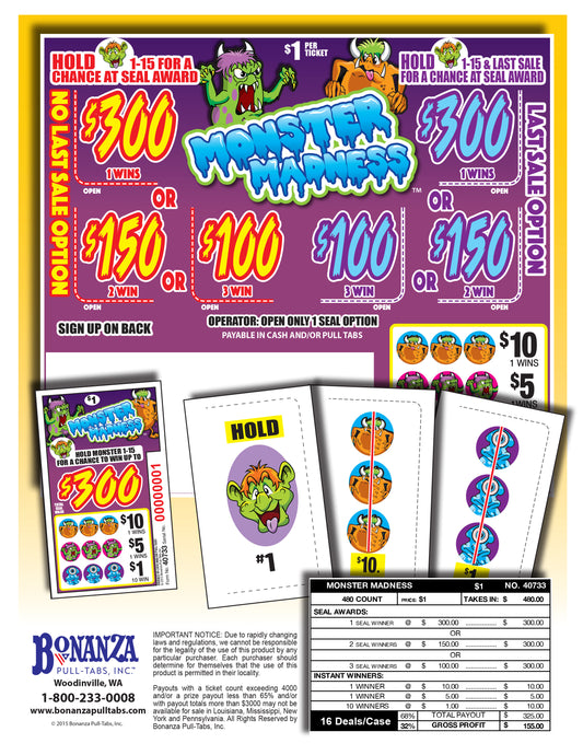 Monster Madness 480ct Seal Game Pull Tabs