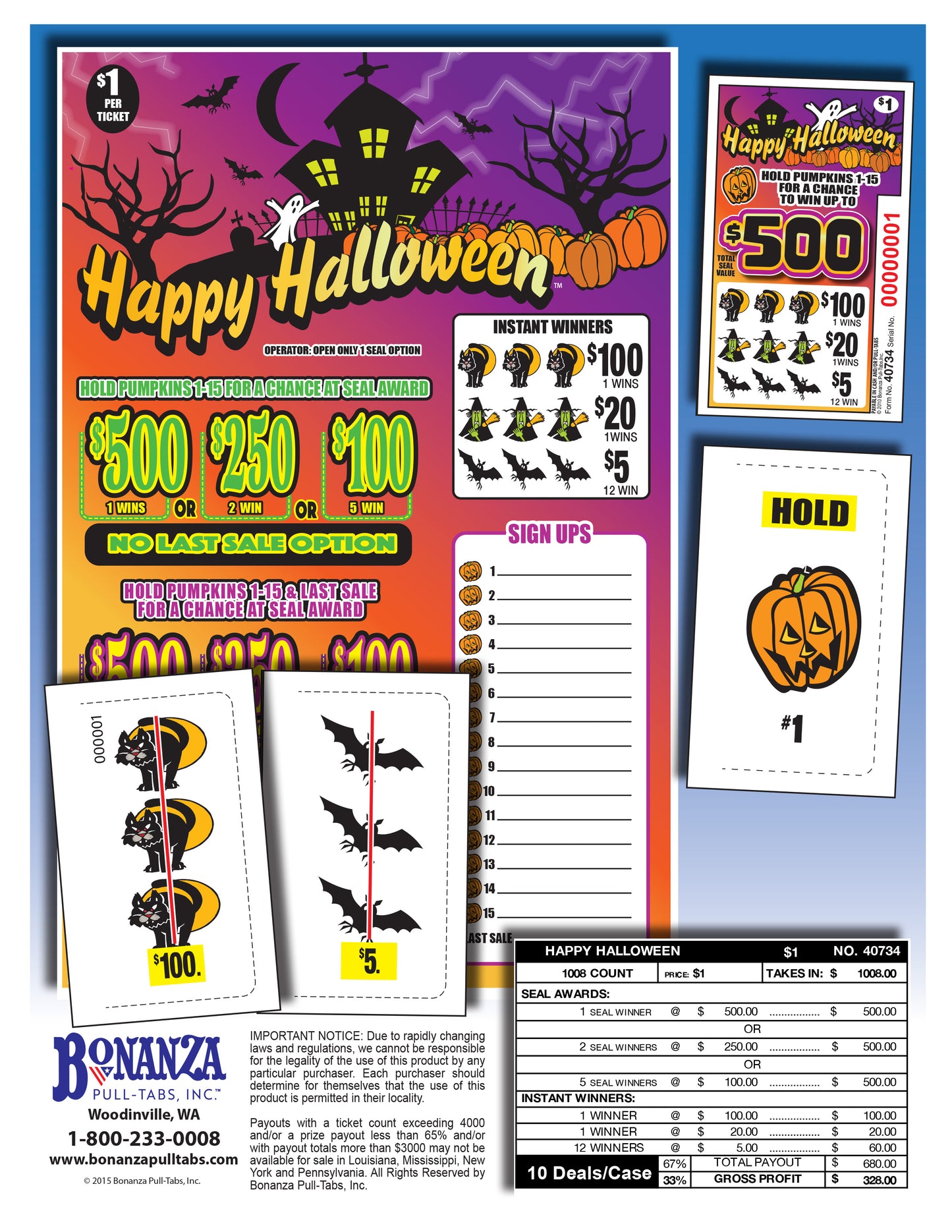Happy Halloween 1008ct Seal Game Pull Tabs