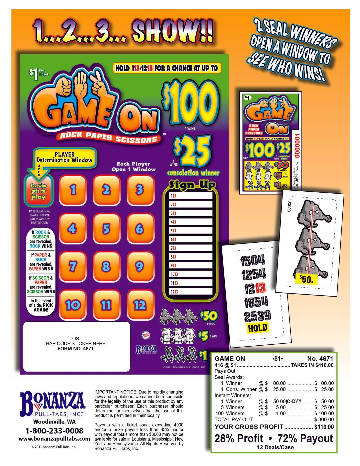 Game On 416ct Seal Game Pull Tab