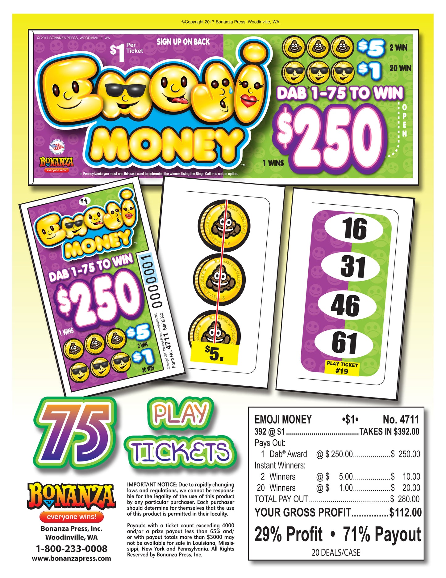 Emoji Money 392ct Daub Game Pull Tabs