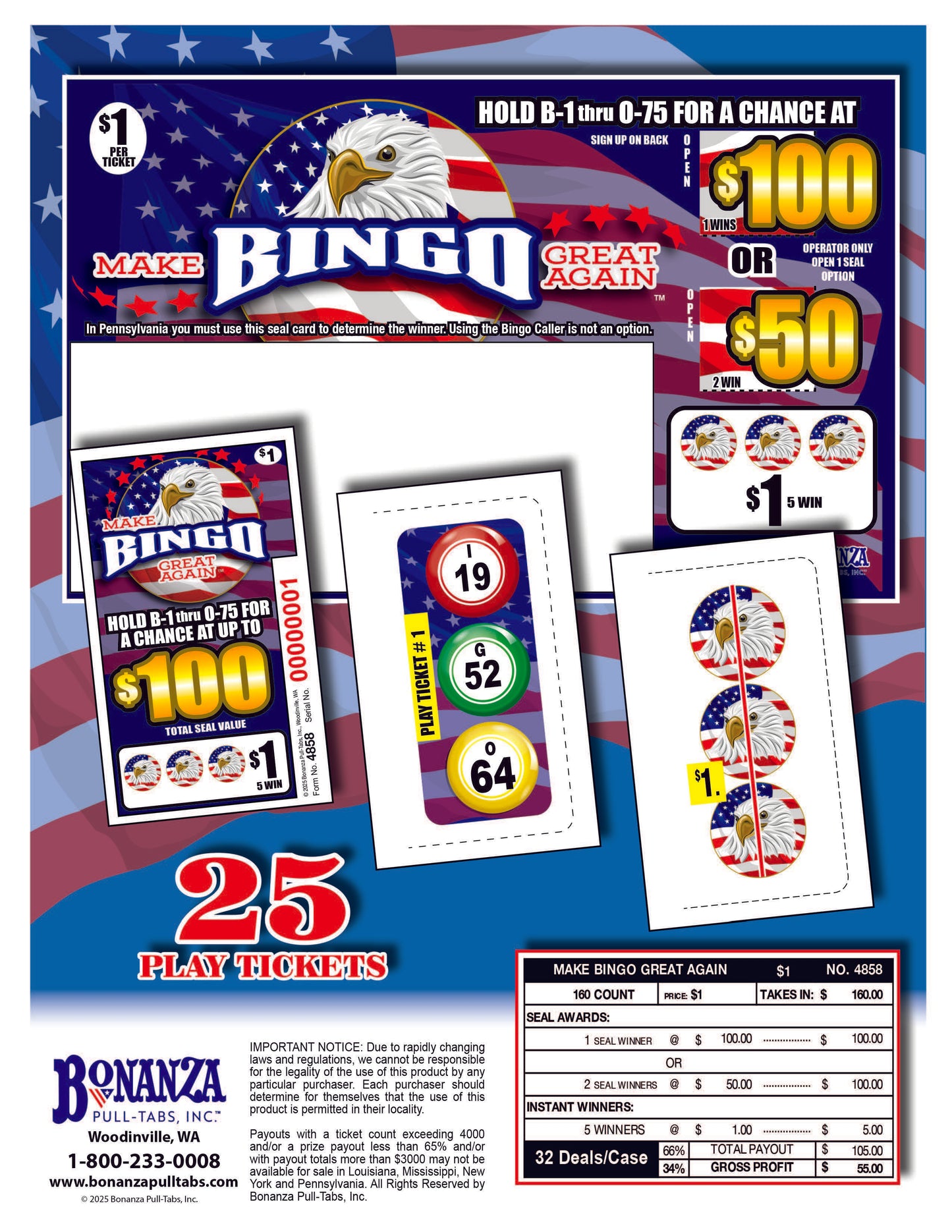 Make Bingo Great Again 160ct Seal Game Pull Tab