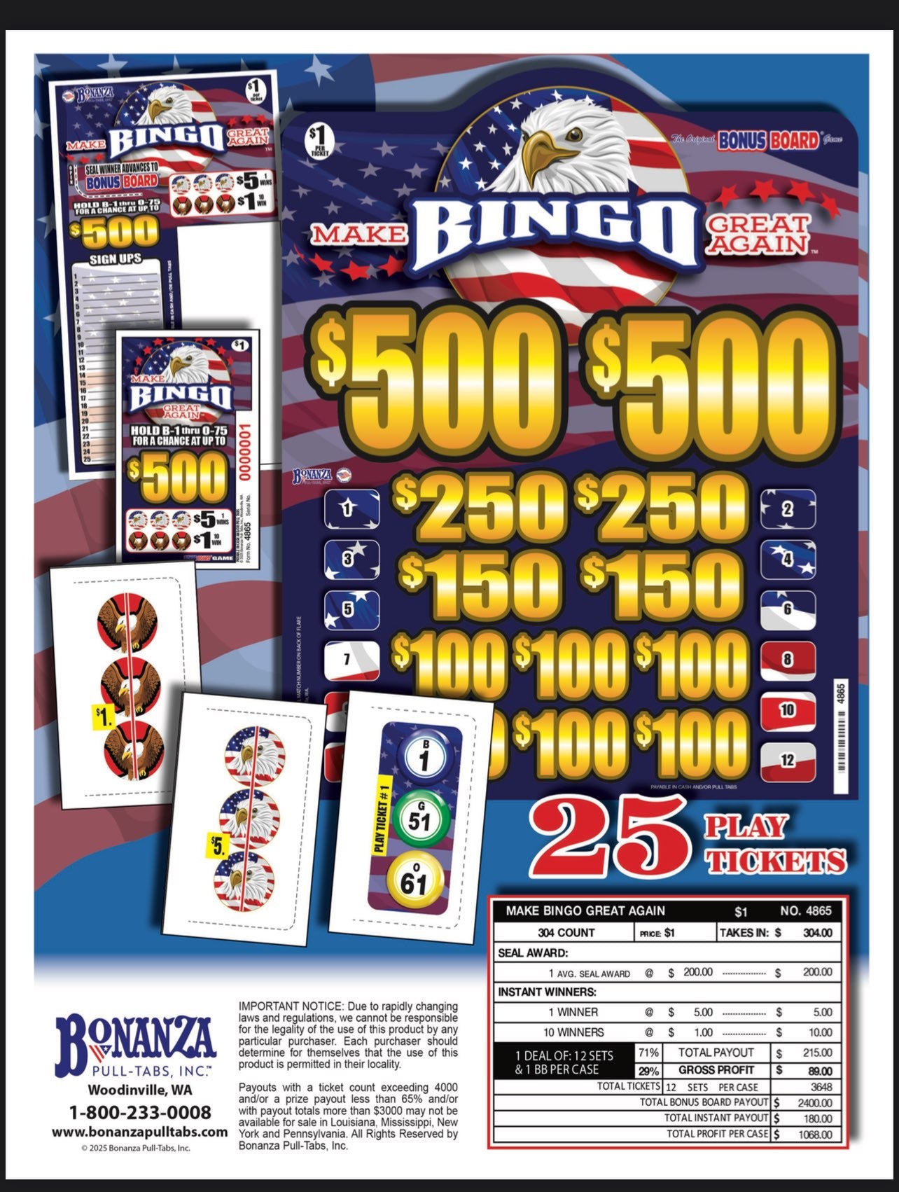 Make Bingo Great Again 304ct Bonus Board Pull Tabs