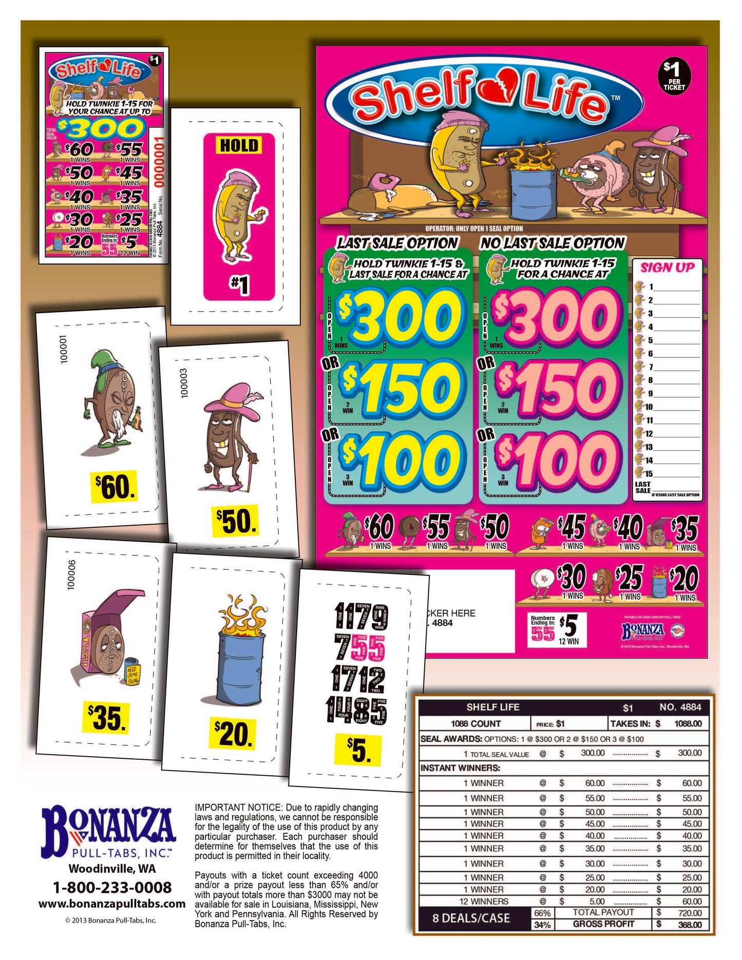 Shelf Life 1088ct Seal Game Pull Tabs