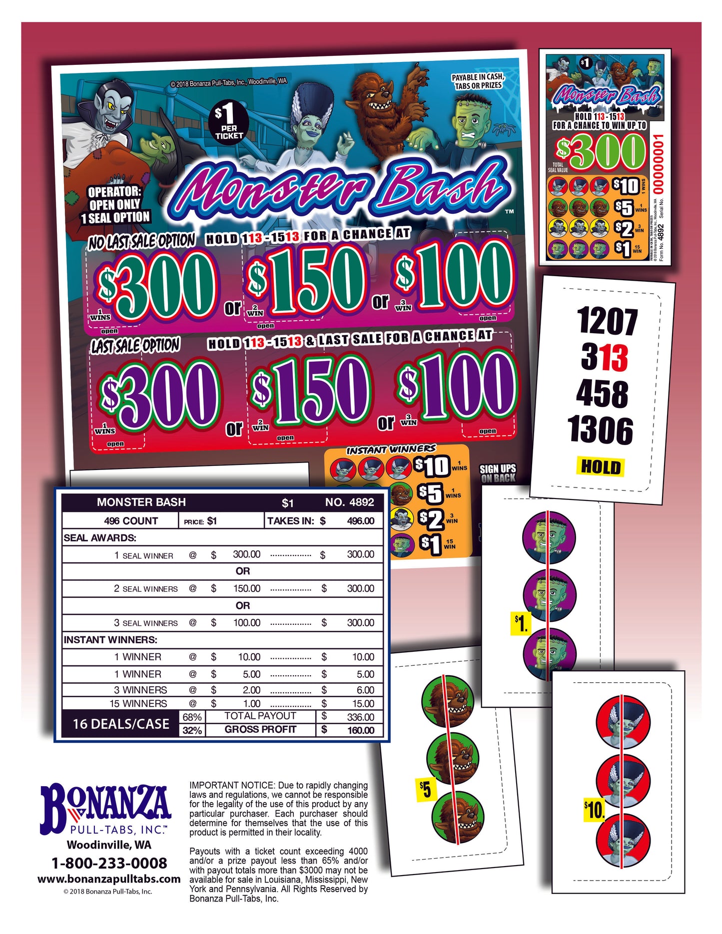 Monster Bash 496ct Seal Game Pull Tabs