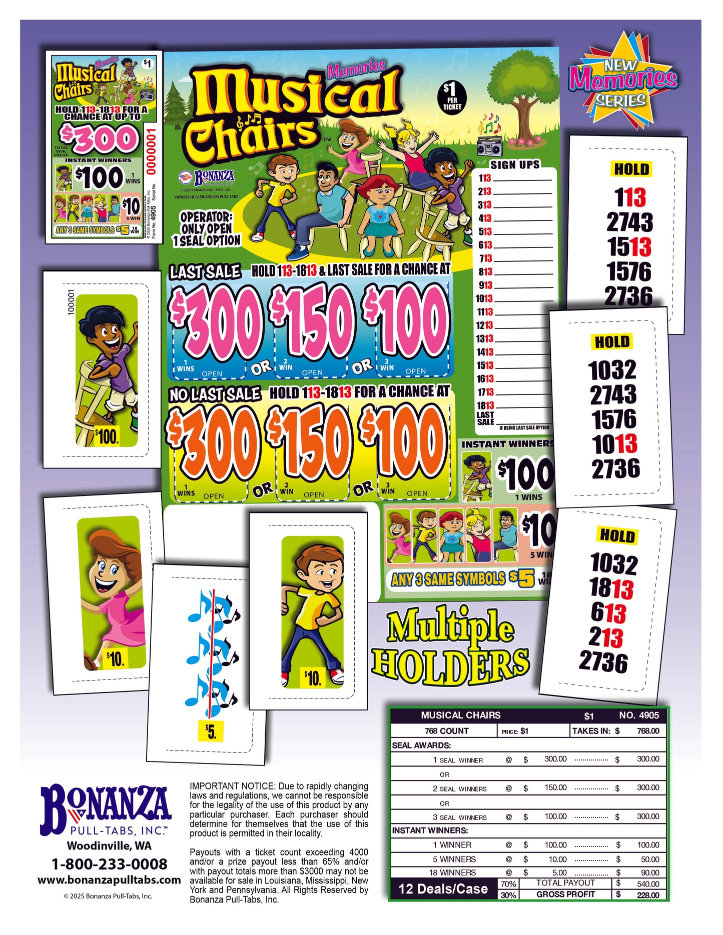 Musical Chairs 768ct Seal Game Pull Tabs